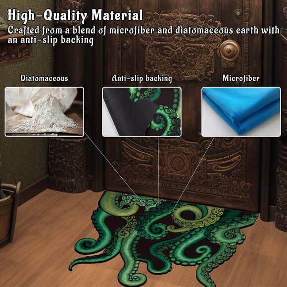 Tentacles Bath Mat Microfiber Water Absorbent Octopus Rug Anti-Slip Backing - Picture 5 of 5